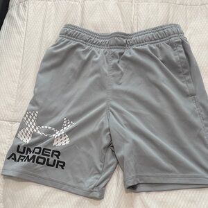 Under Armour Boys Light Gray Athletic Training Shorts with Logo